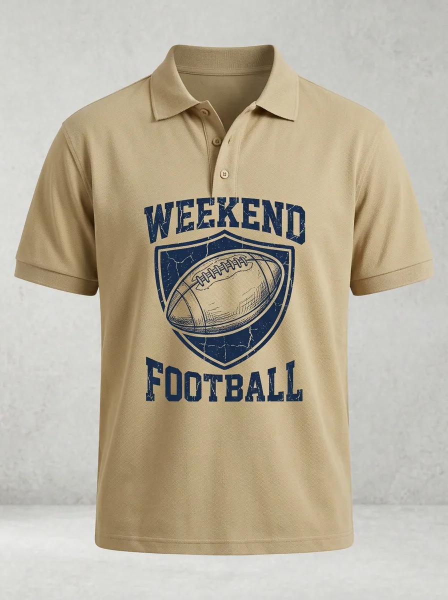 Men's Weekend Football Shield Graphic Printed Polo Shirt