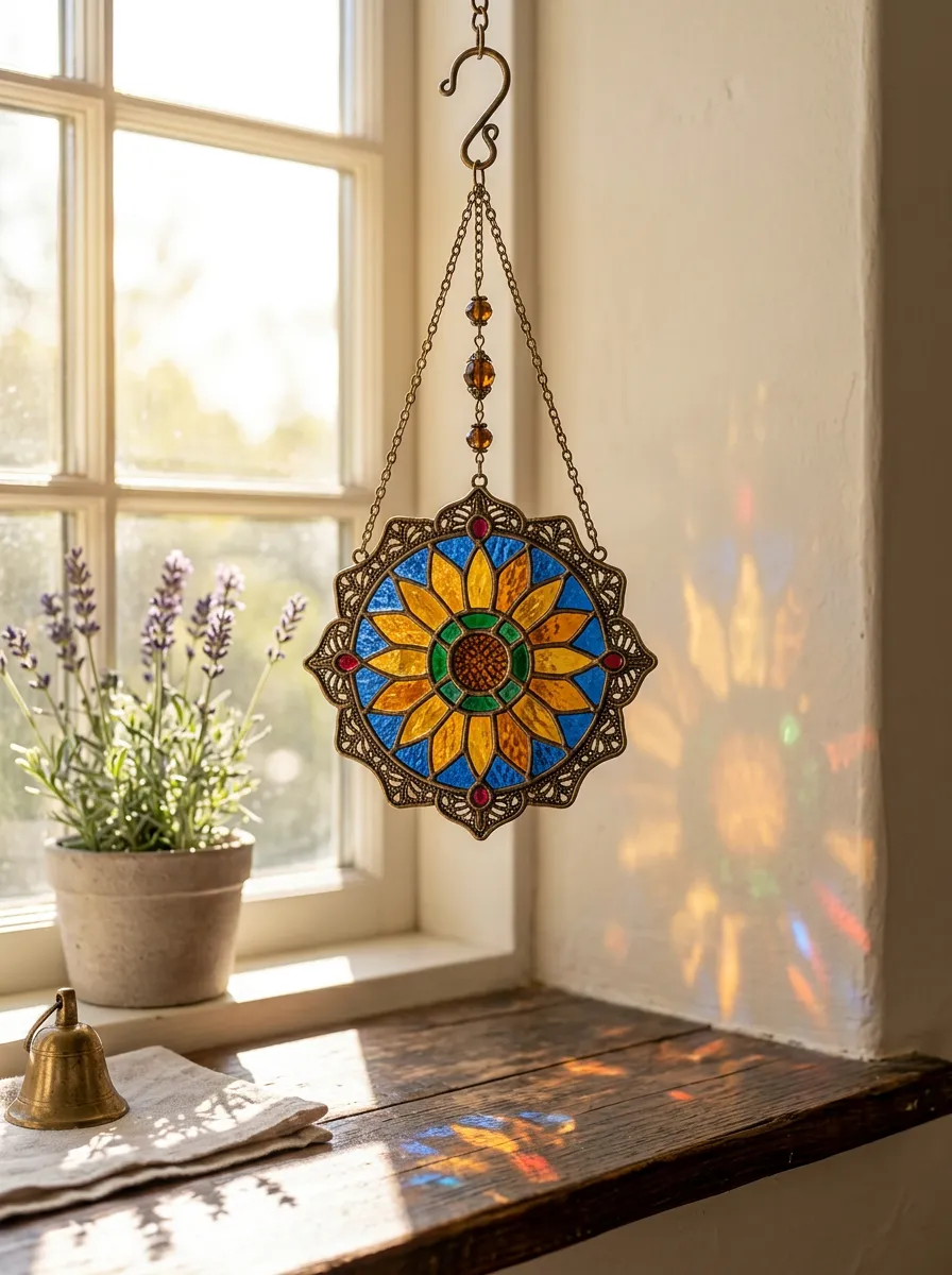 Sunflower Mandala Stained Glass Suncatcher