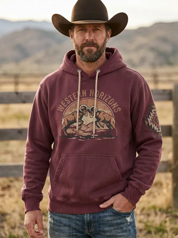 Range Rider Bighorn Sheep Sunset Sun Trail Look Men's Western Sweatshirt