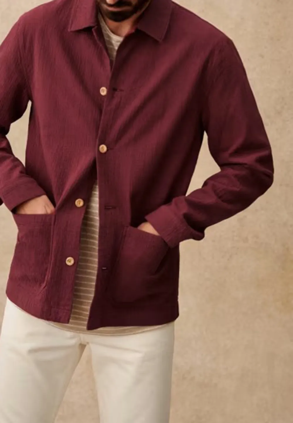Raspberry Red Cotton Textured Button Front Jacket