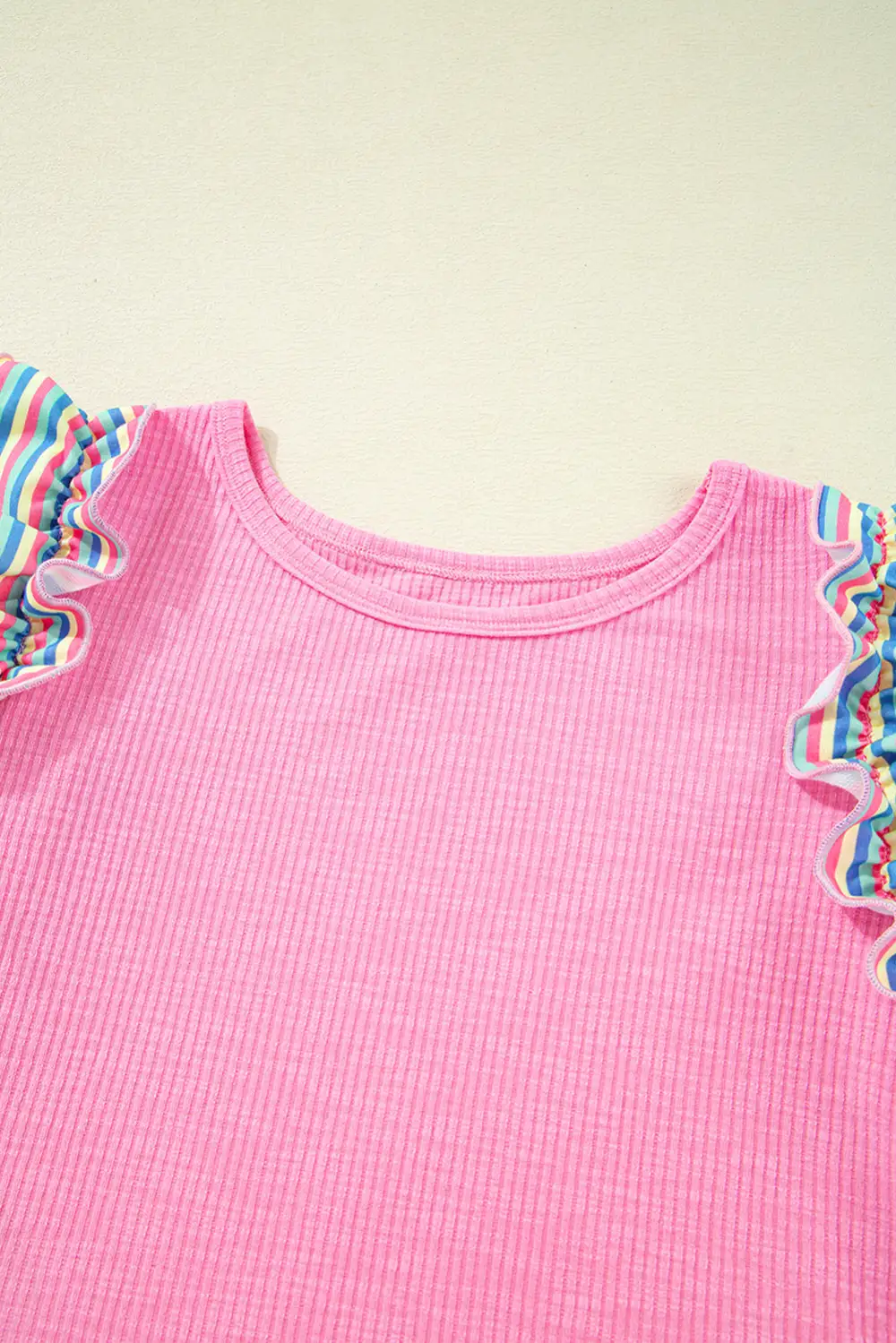 Striped Ruffled Ribbed Blouse