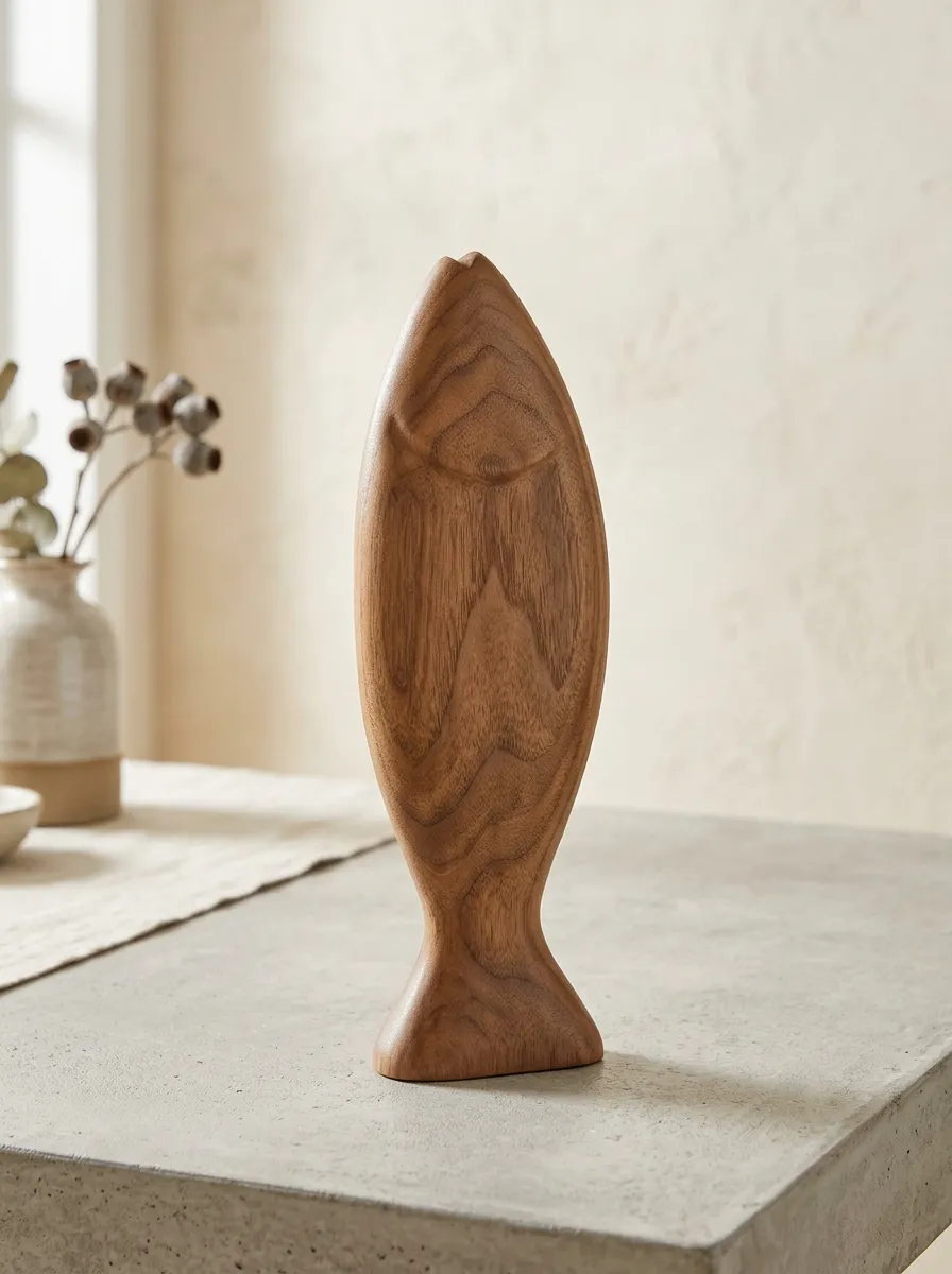 Home Decor Coastal Lover Minimalist Wooden Fish Carved Ornament