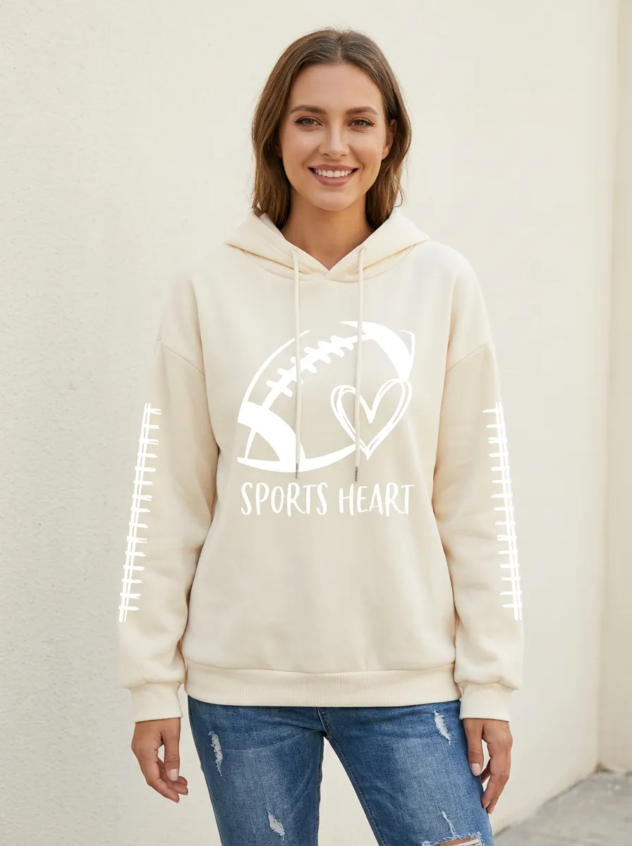 Women's Sport Inspired Gridiron Heart Ball Graphic Hoodie