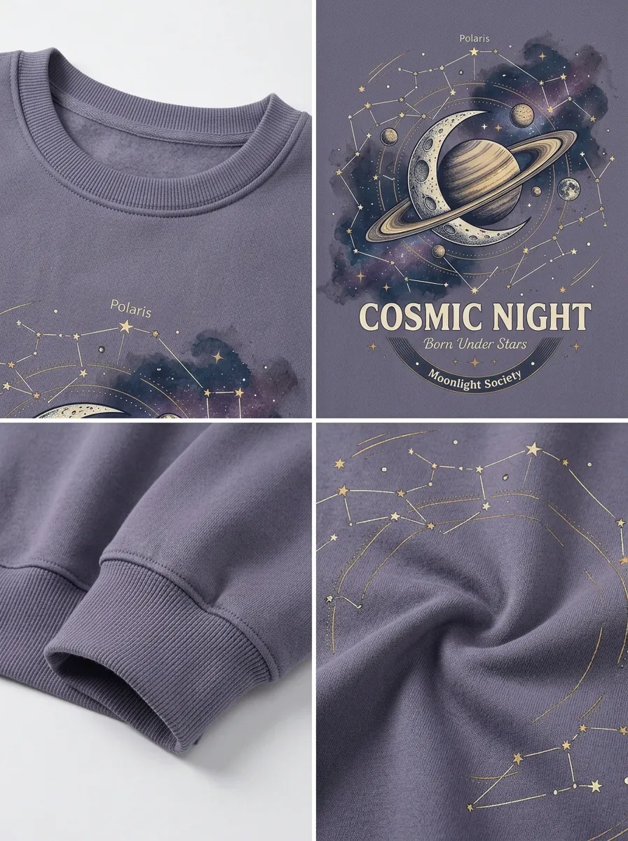 Women's Astronomy Lover Cosmic Night Planet Moon Printed T-shirt