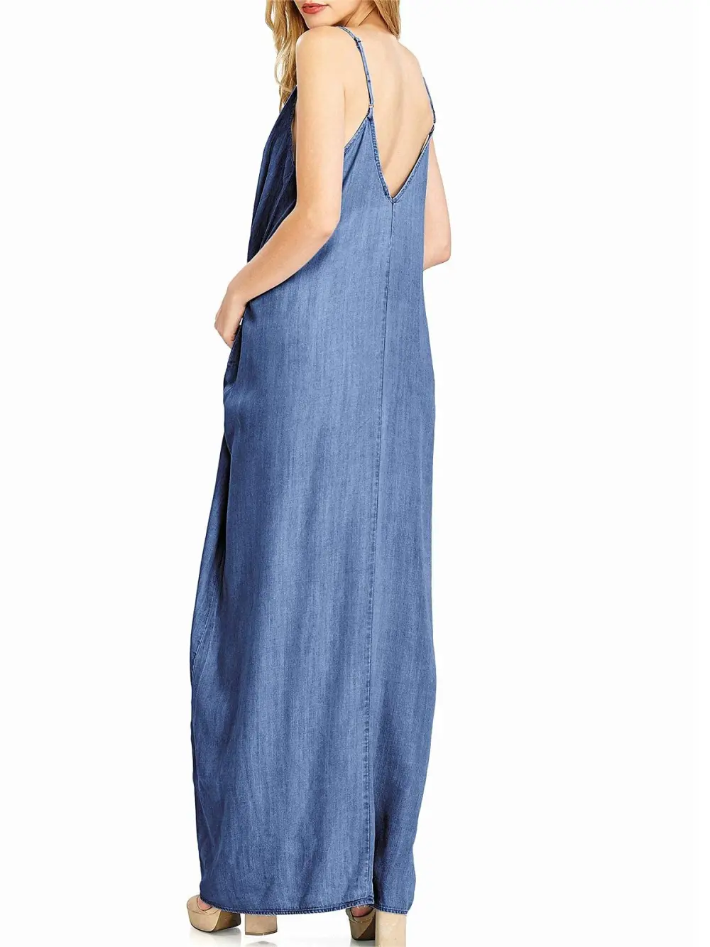 Navy Blue Pocketed Spaghetti - Strap Dress
