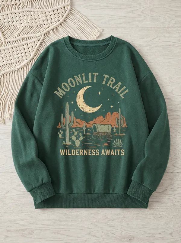 Cactus Wagon Desert Moon Western Graphic Sweatshirt