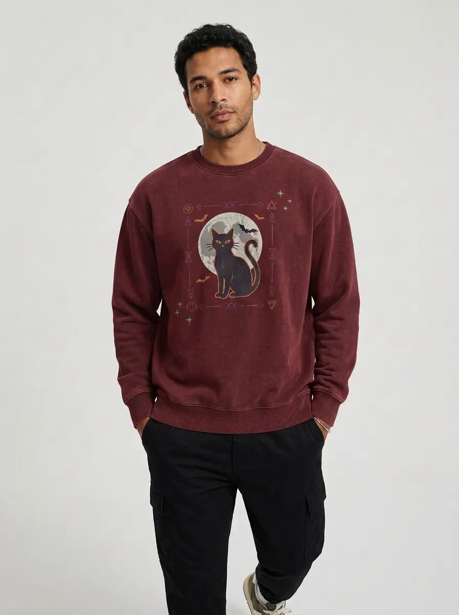 Men's Nightfall Halloween Black Cat Moon Sweatshirt