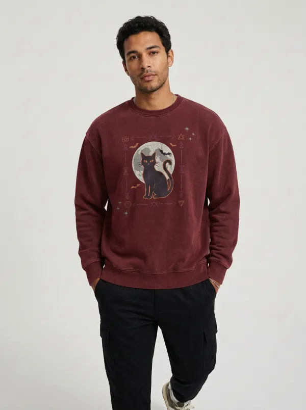 Men's Nightfall Halloween Black Cat Moon Sweatshirt