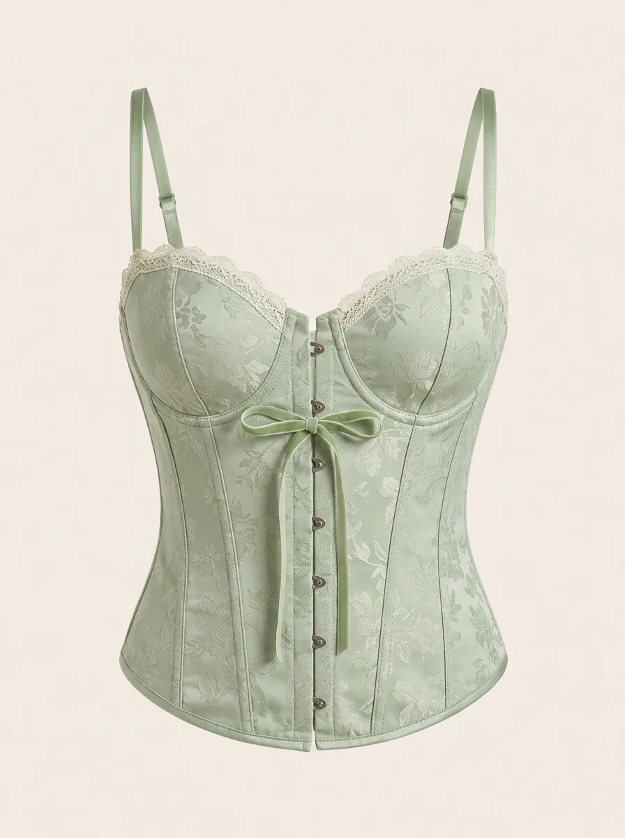 Jacquard Lace-Trim Women's Corset Top