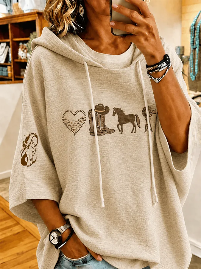 Women'S Western Style Printed Hoodie