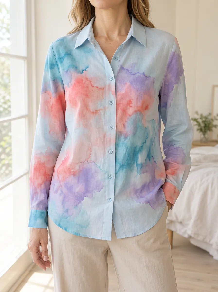 Women's Brushstroke Pastel Watercolor Abstract Shirt