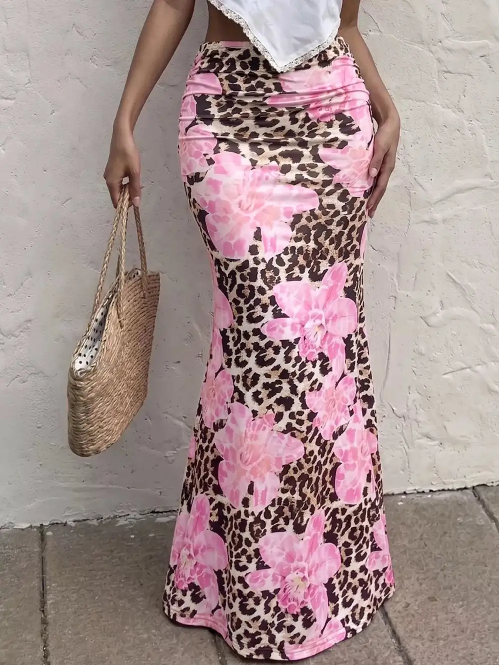 Lace Leopard Print Maxi Skirt