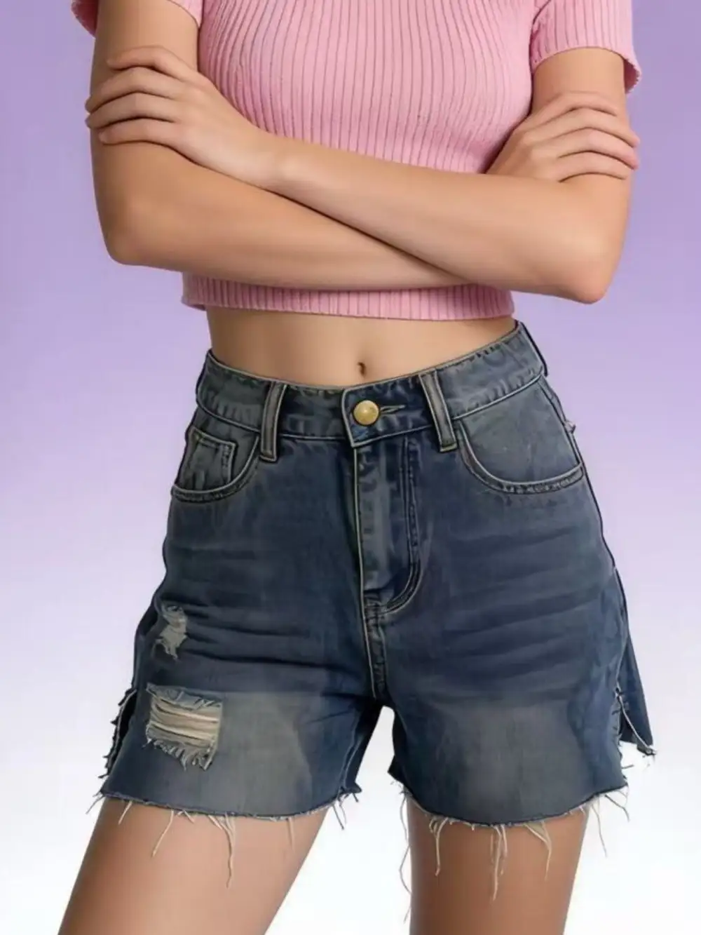 Distressed Hem Shorts
