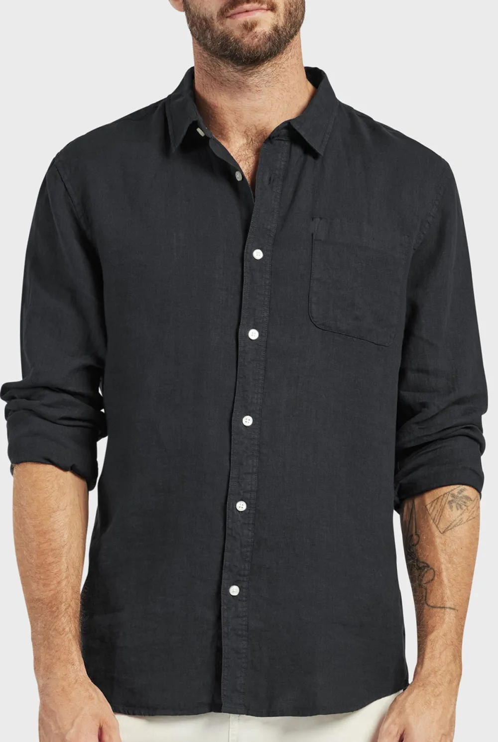 Micro Print Linen Blend Casual Button Up Shirt
