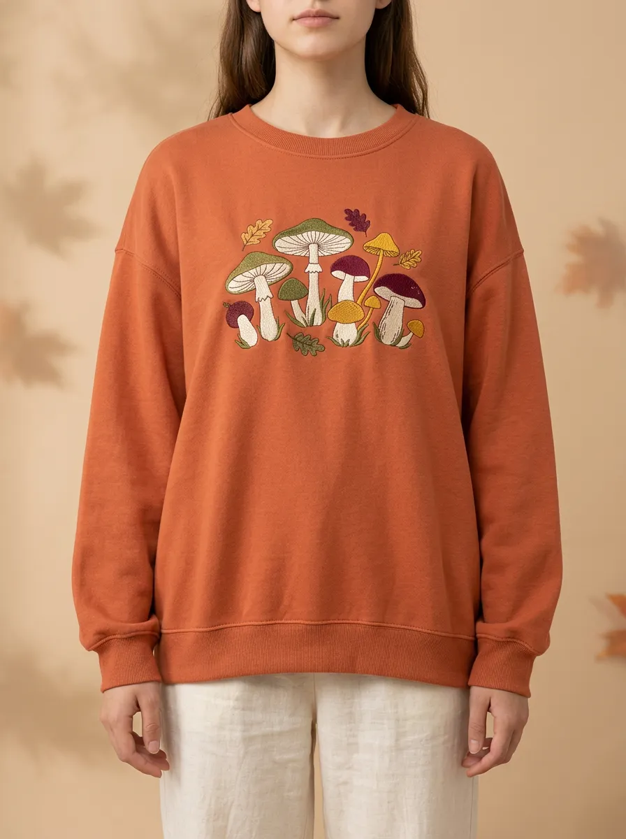 Printed Mushroom Graphic Sweatshirt