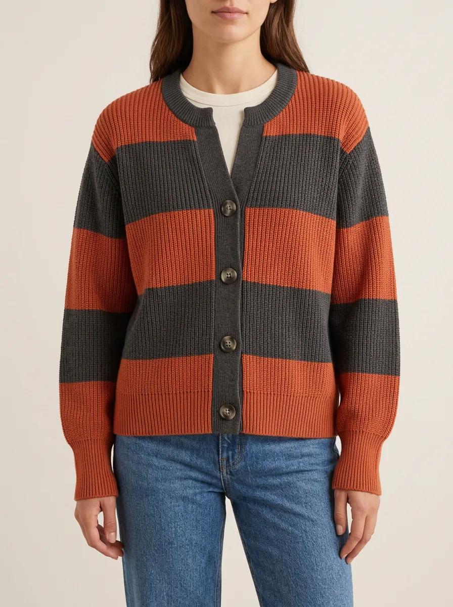 Textured Rugby Striped Knit Cardigan