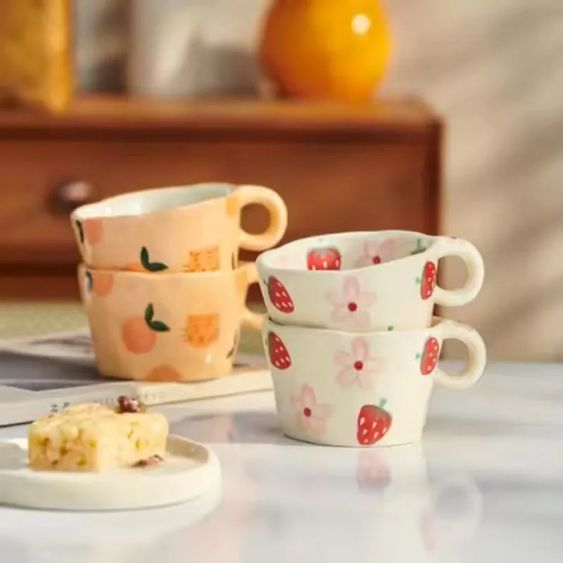 Strawberry And Peach Ceramic Mugs