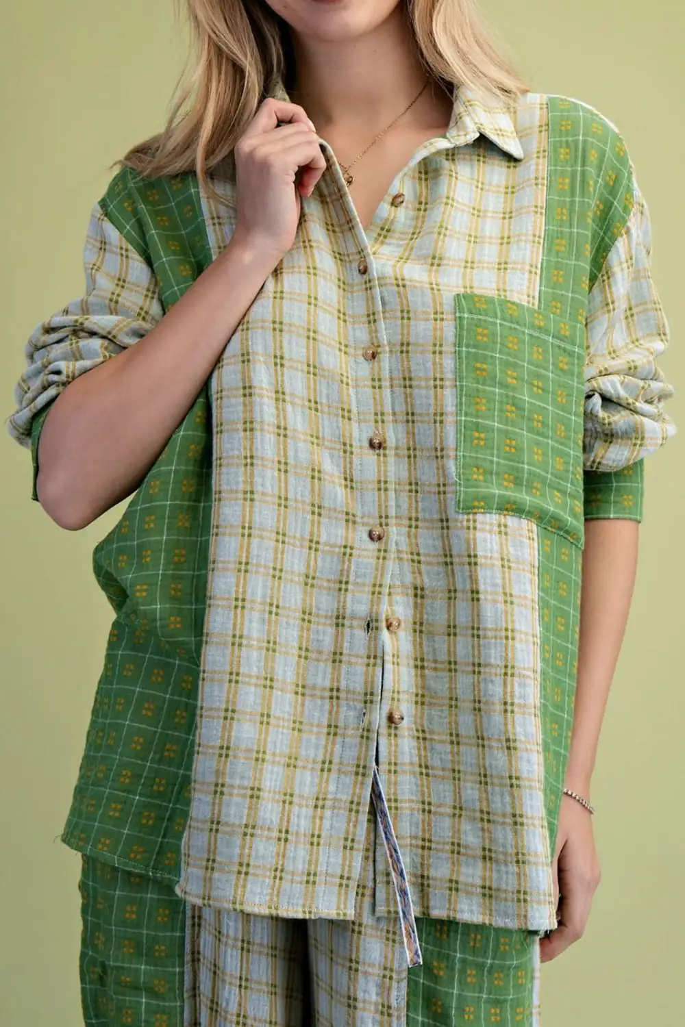 Plaid Button Front Collared Oversized Shirt