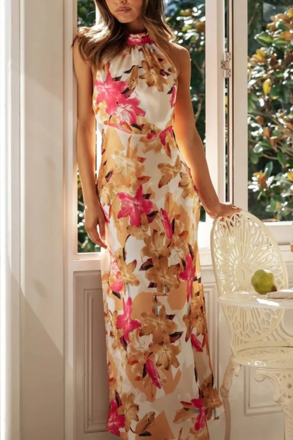 Classic Halter Floral Maxi Dress