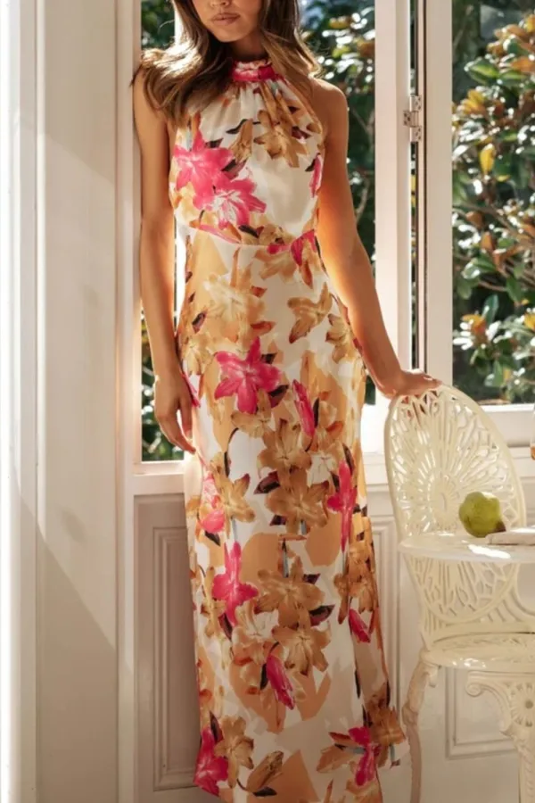 Classic Halter Floral Maxi Dress