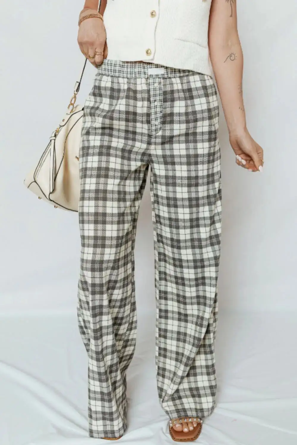 Wide Leg Plaid Everyday Versatile Pants
