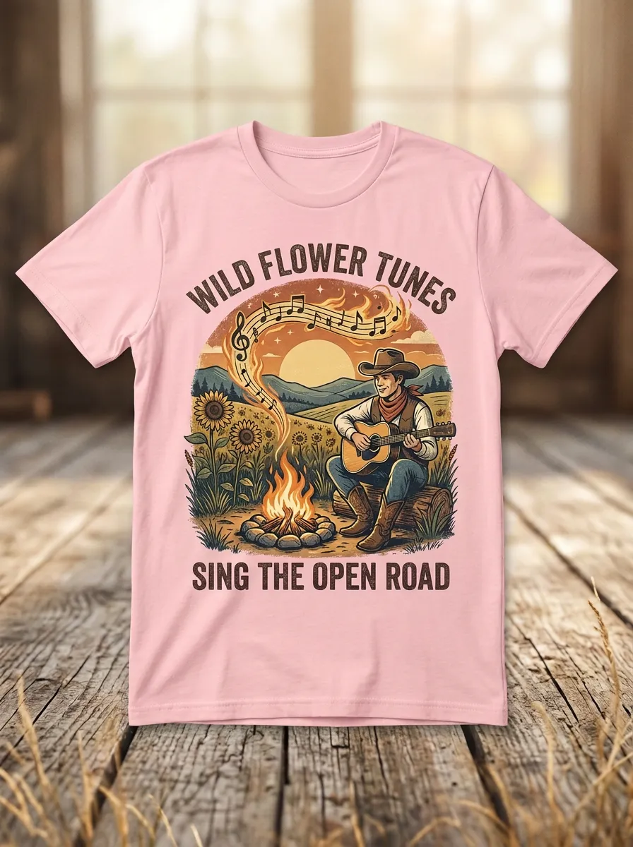 Guitar Campfire Unisex Country Music Casual T-Shirt