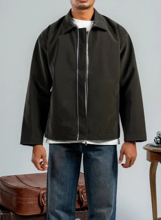 Olive Faux Leather Zip Jacket