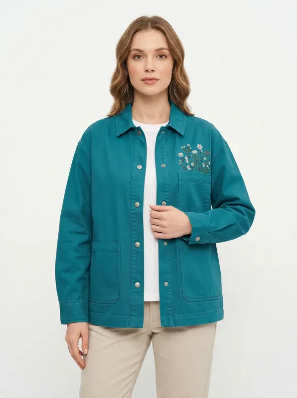 Women's Wildflower Embroidered Sage Green Jacket