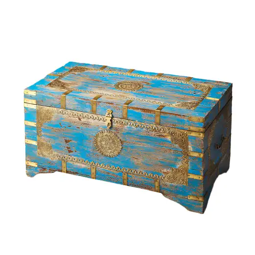 Storage Trunk Wood Brass Detail Refined Coffee Table