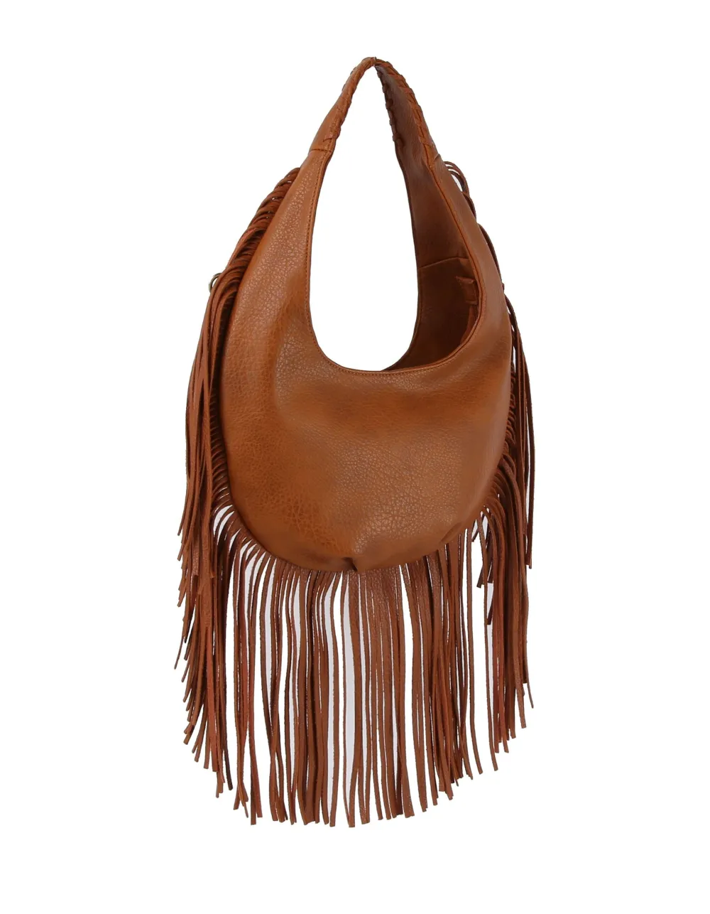 Fringed Pocketed Faux Leather Hobo Shoulder Bag