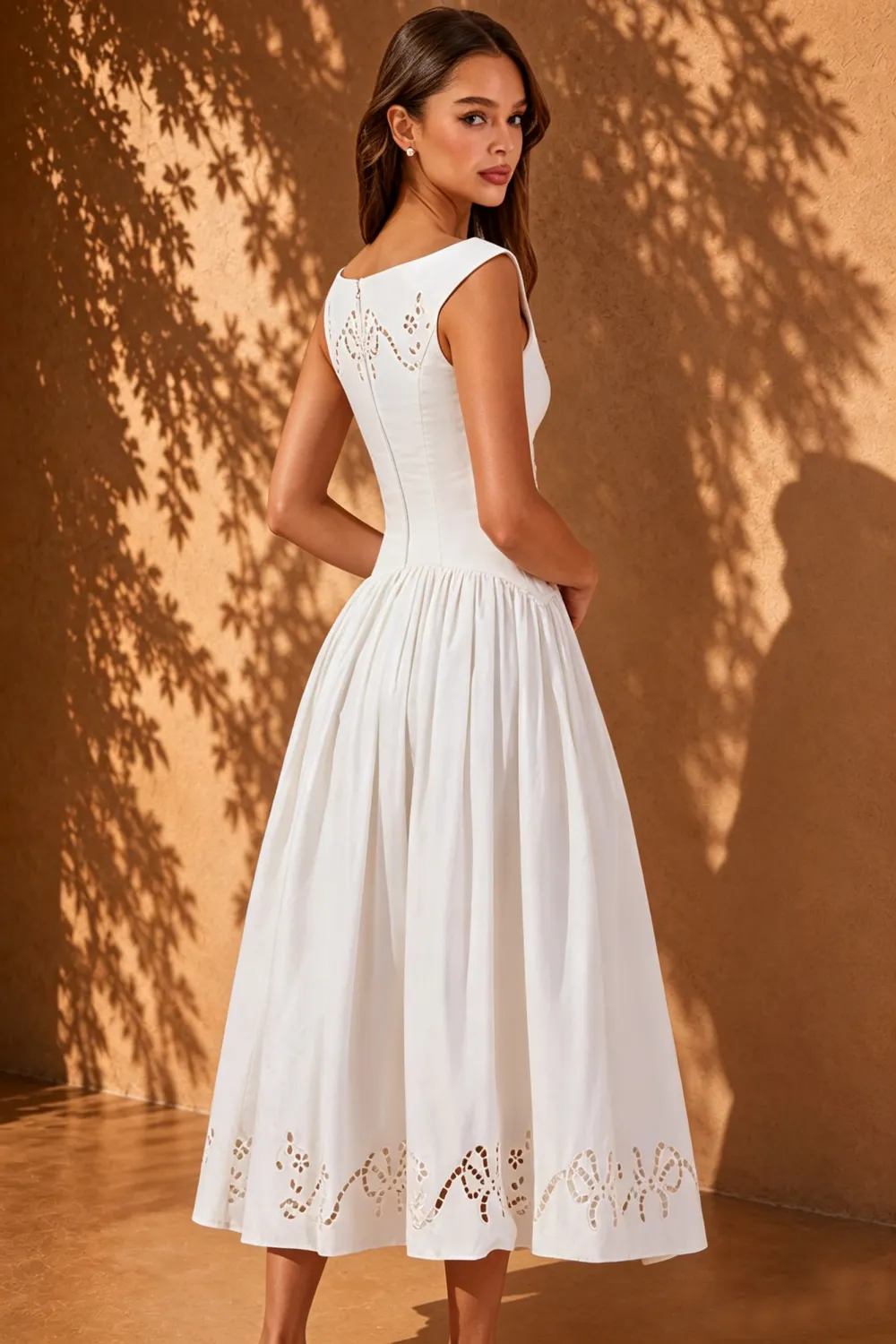 Elizabeth Off-Shoulder Lace Hollow-Out Midi Dress