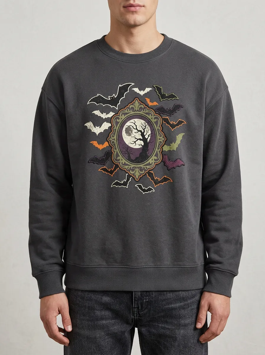 Men's Halloween Gothic Bat Moon Frame Sweatshirt
