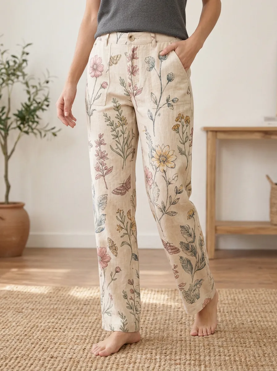 Women's Botanical Garden Butterfly Printed Pants