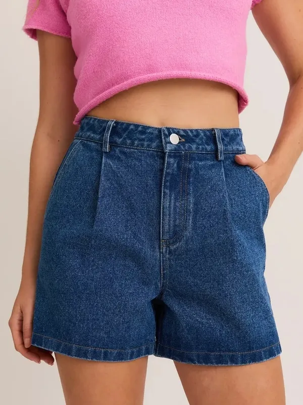 Blue Cotton Blend Shorts Clean Fit