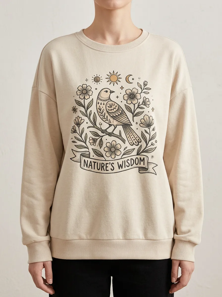Nature Wisdom Bird Floral Celestial Sweatshirt