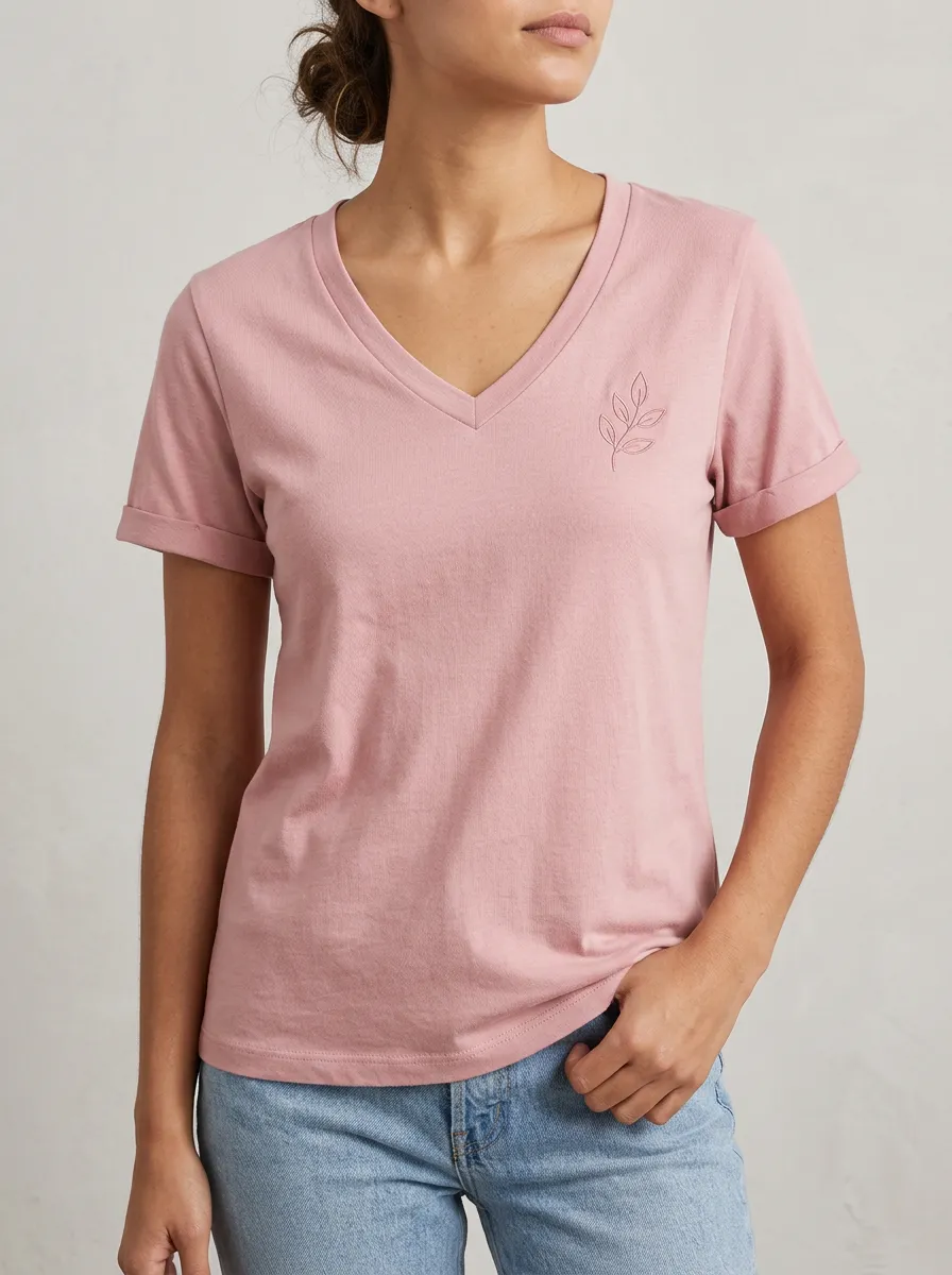 Women's Minimalist Nature Lover Leaf Printed V-neck T-shirt
