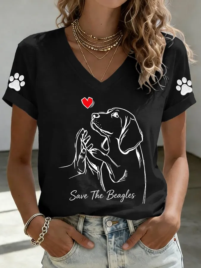 Women's Save The Beagles Print Casual T-shirt
