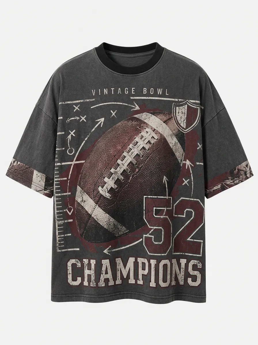 Men's American Football Vintage Bowl 52 Champions Printed T-shirt