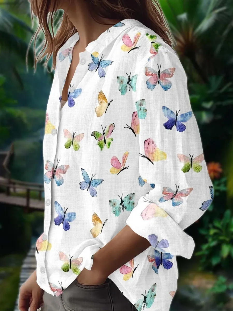 Watercolor Butterfly Button Shirt