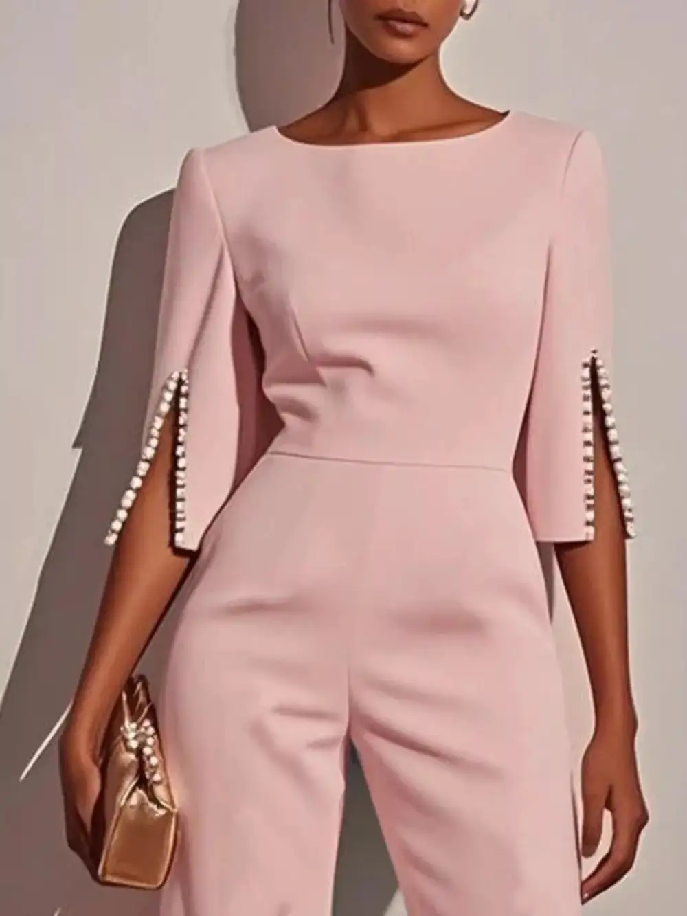 Wide Leg Slit Sleeve Jumpsuit