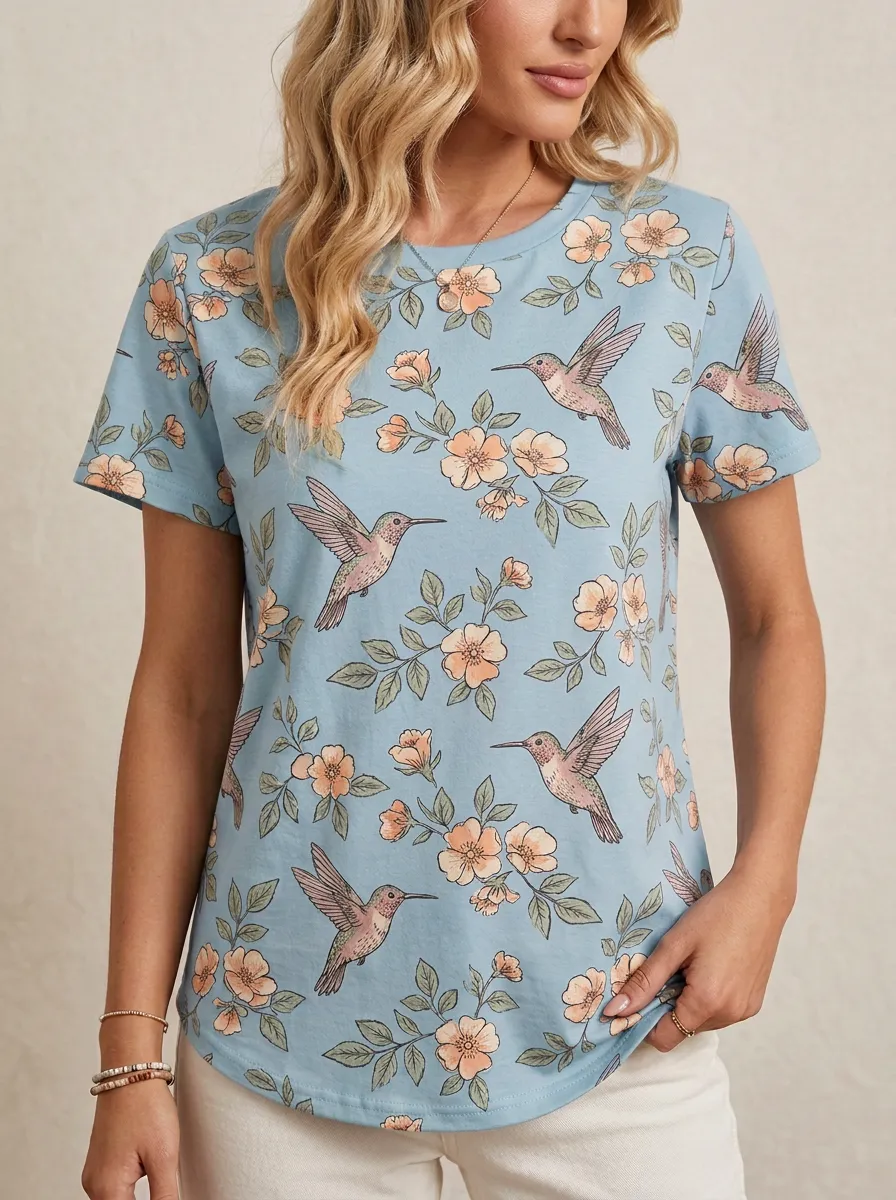 Hummingbird Women's Loose Printed T-Shirt