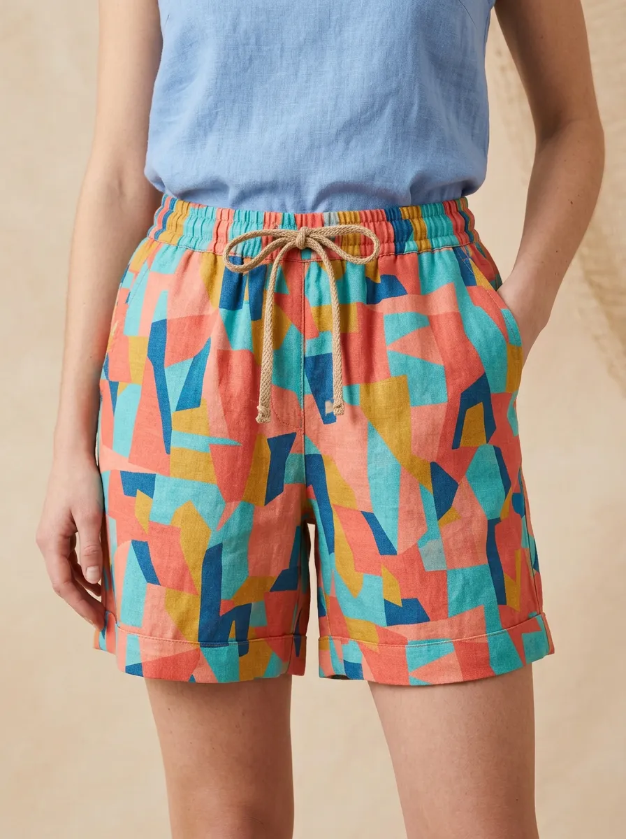 Women's Geometric Abstract Pattern Rope Drawstring Printed Shorts