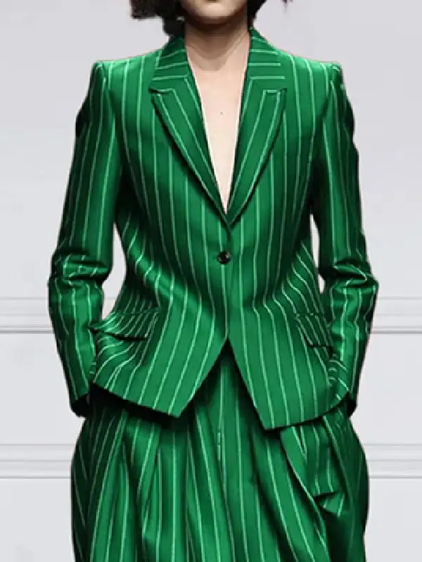 Long Sleeve Relaxed Striped Notched Collar Blazer
