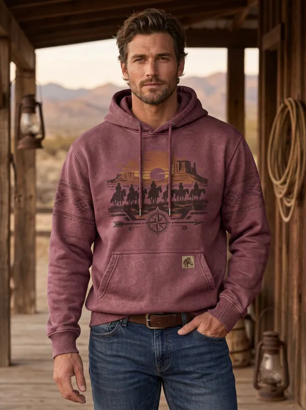 Range Rider Desert Sunset Sun Pattern Men's Western Sweatshirt