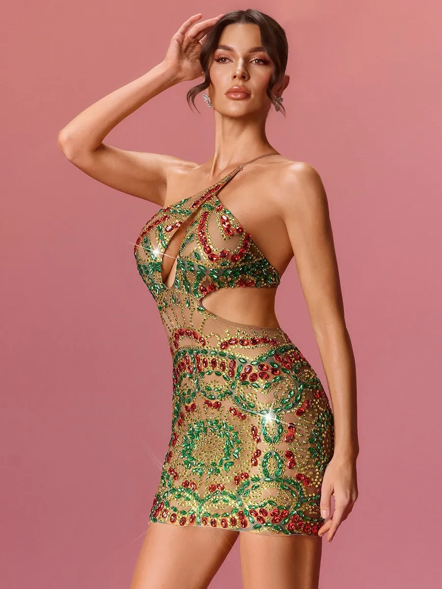 Ingrid Crystal Cutout Mesh Mini Dress
