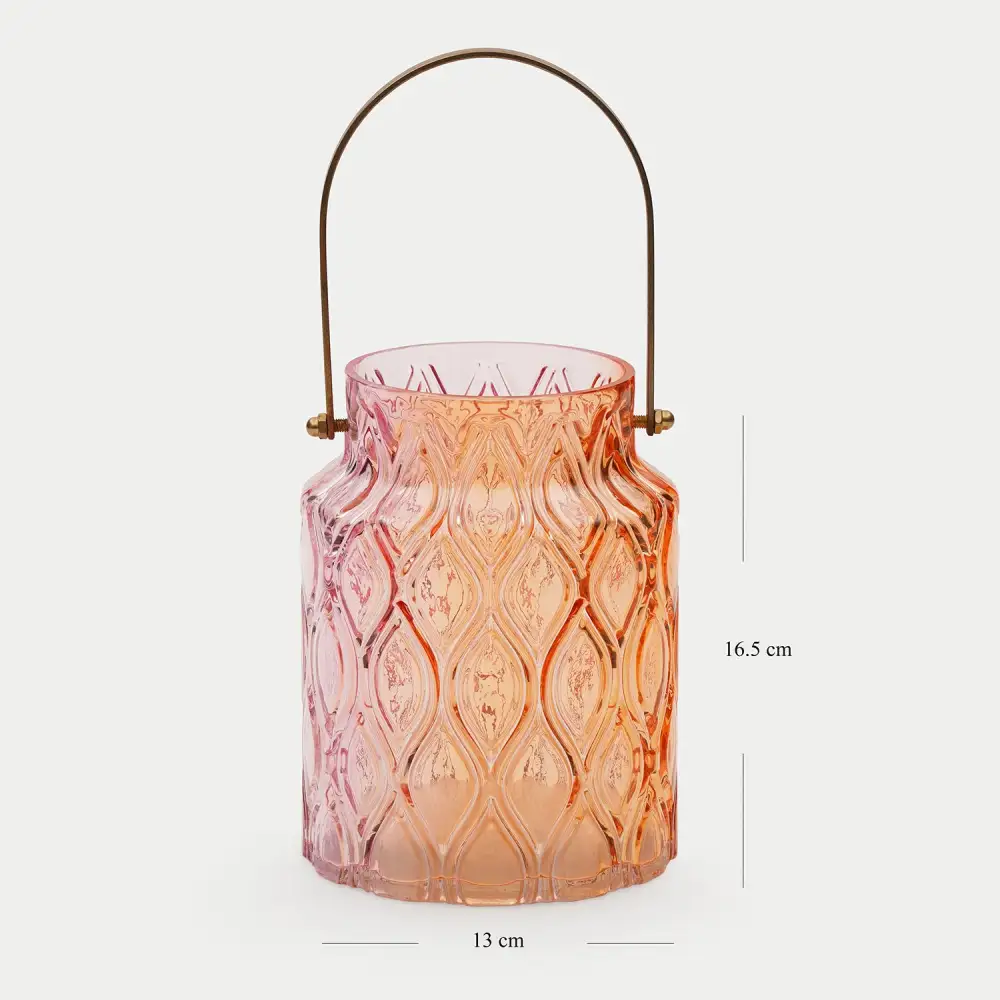 Orange Pink Ombre Textured Glass Lantern