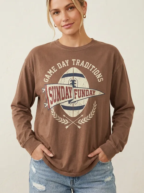 Women's Football Fan Sunday Funday Pennant Printed Long Sleeve Shirt