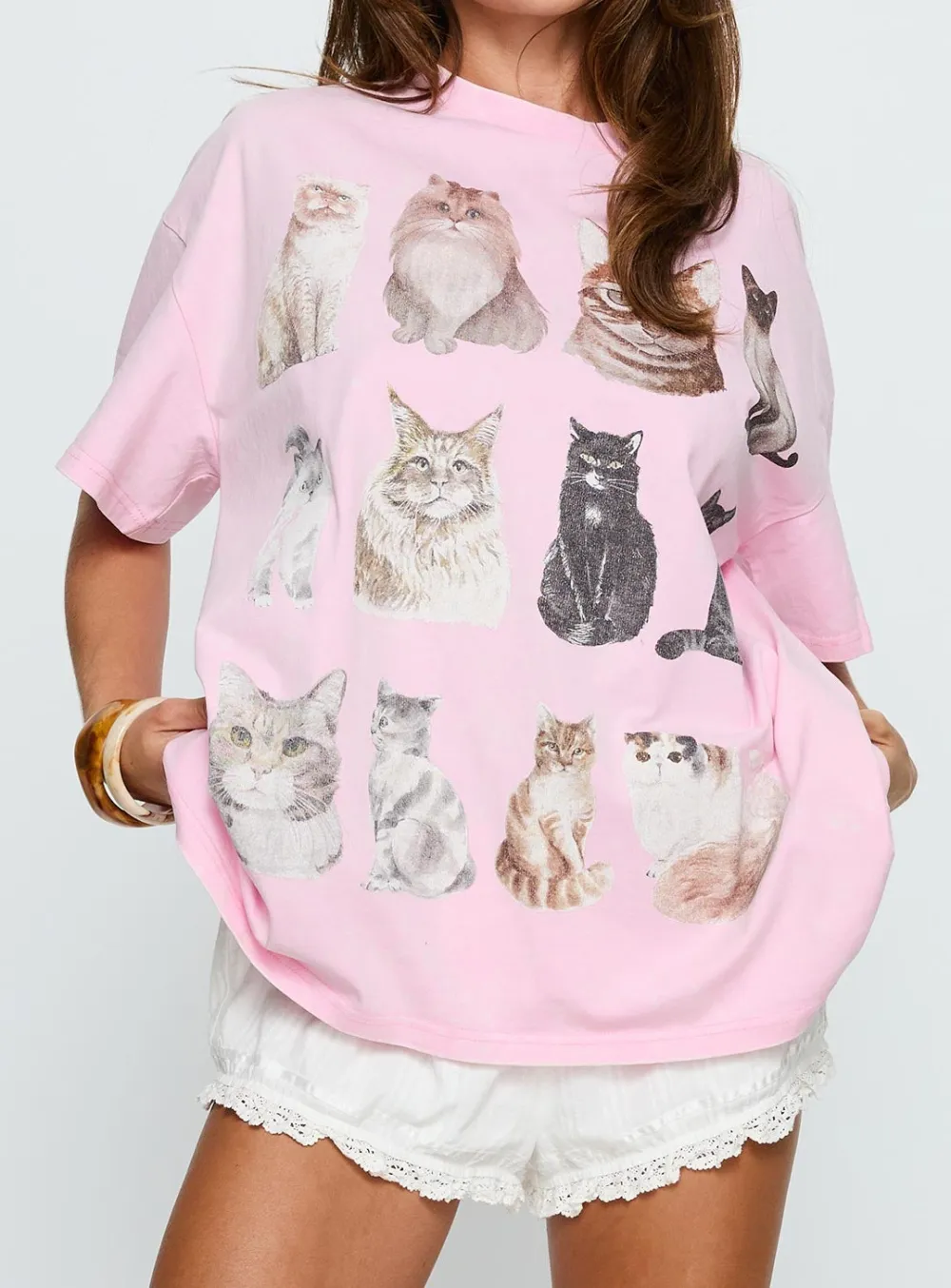 Feline Companions Oversized Graphic Tee