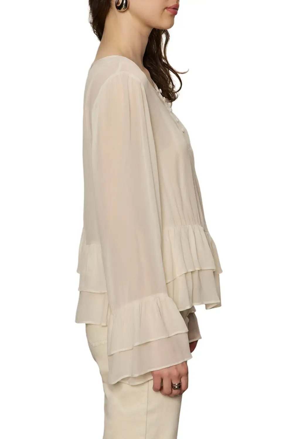 Mesh Ruffle Relaxed Blouse
