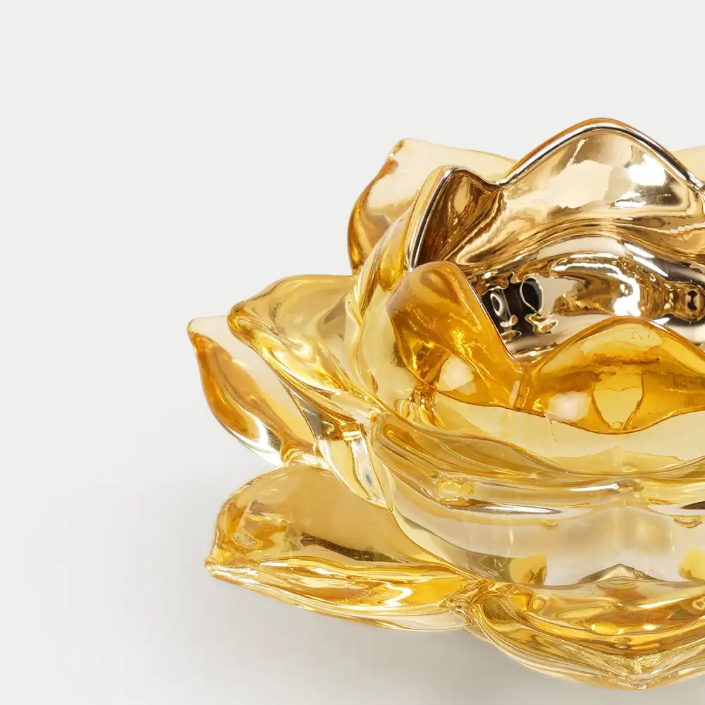 Light Amber Lotus Glass Tealight Holder